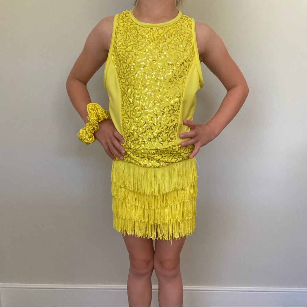 Weissman Yellow Sequin Fringe Kids Dance Costume